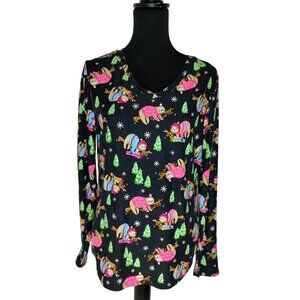No Boundaries Juniors  XL Sloth & Tree Festive Print Long Sleeve‎ Top
